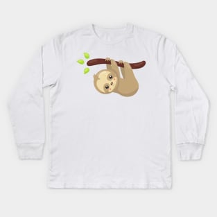 Cute Sloth, Little Sloth, Baby Sloth, Lazy Sloth Kids Long Sleeve T-Shirt